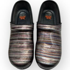 Dansko XP Metallic Multi Color Striped Patent Professional Clog Sz US 9.5-10 40